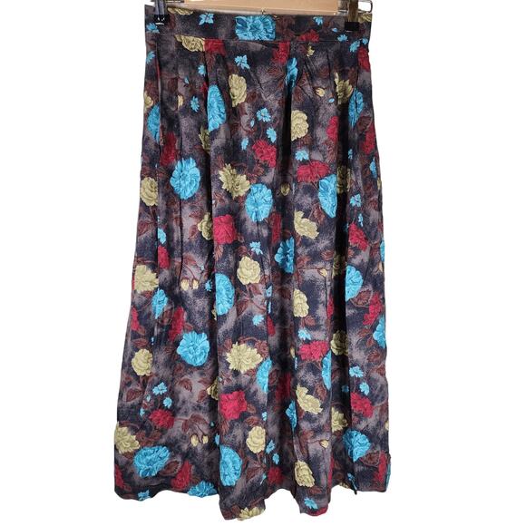 SAG HARBOR Petite Women's Brown with Blue Gold Red Floral Maxi Skirt SZ S (W28) - Picture 1 of 6